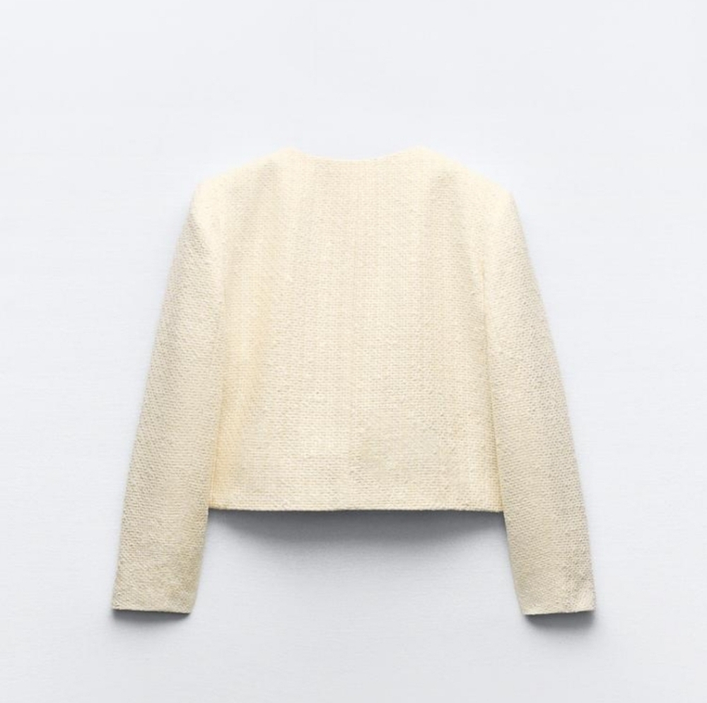 Zara 2024 Collection Ivory Textured Tweed Blazer Short Set - Picture 6 of 14